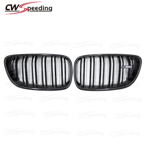 CARBON FIBER GLOSS FINISH FRONT GRILLES FOR 2014-2016 BMW 2 SERIES F22 F80 F82  F32 F36