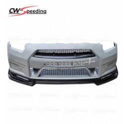 WALD STYLE HALF CARBON FIBER FRONT BUMPER FOR 2008-2016 NISSAN GTR R35