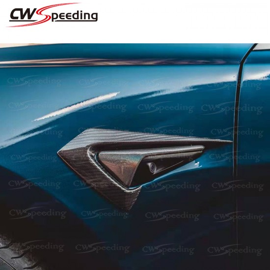 CWS STYLE CARBON FIBER SIDE FENDER EMBLEM COVER FOR 2016-2018 TESLA MODEL 3 